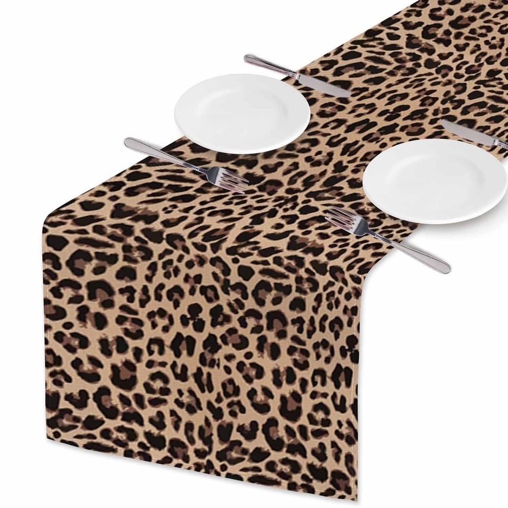 HOSNYE Table Runner Brown Leopard Pattern,Cotton Linen Table Runner Decoratio...