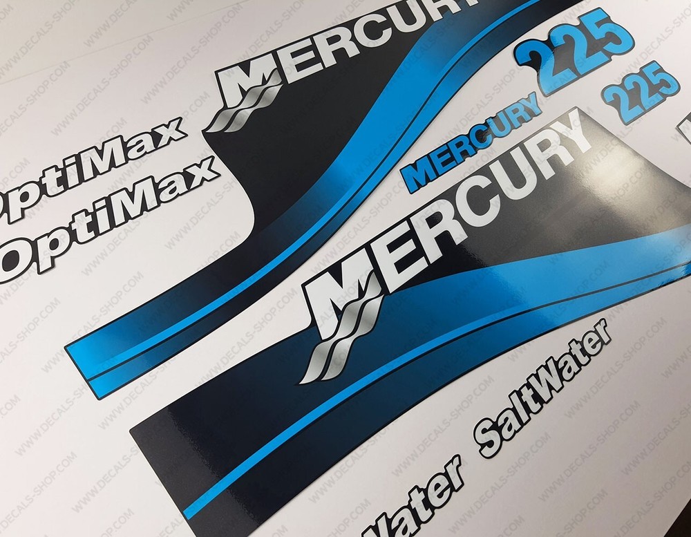 Mercury 225hp Optimax SaltWater outboard engine decals BLUE sticker set