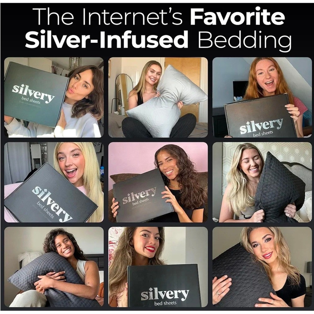 Silvery Bed Sheets Queen Size Silver Infused Microfiber Soft Hypoallergenic