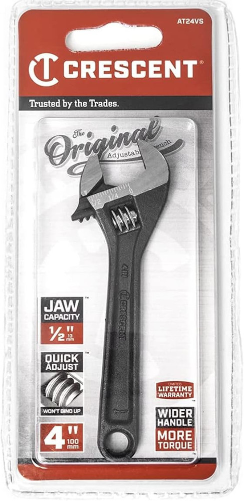 4" Adjustable Black Oxide Wrench - Carded - AT24VS