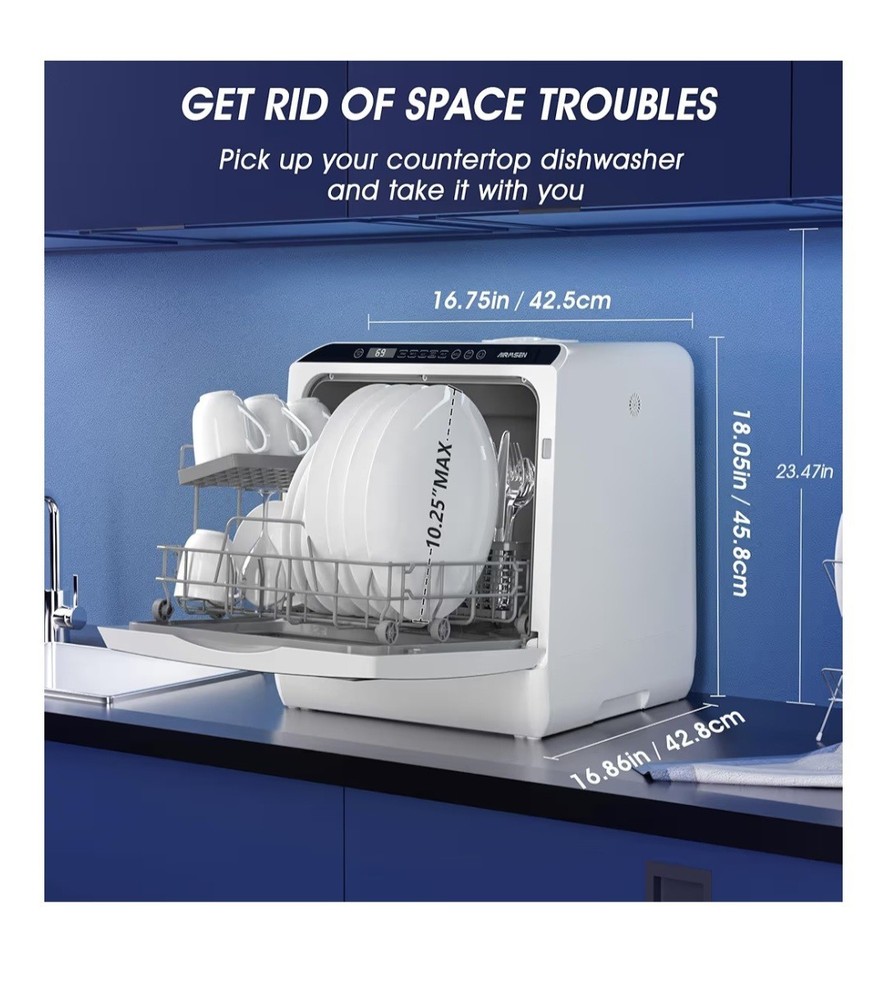AIRMSEN Portable Countertop Dishwashers, 5 Washing Programs Mini Dishwashers wit
