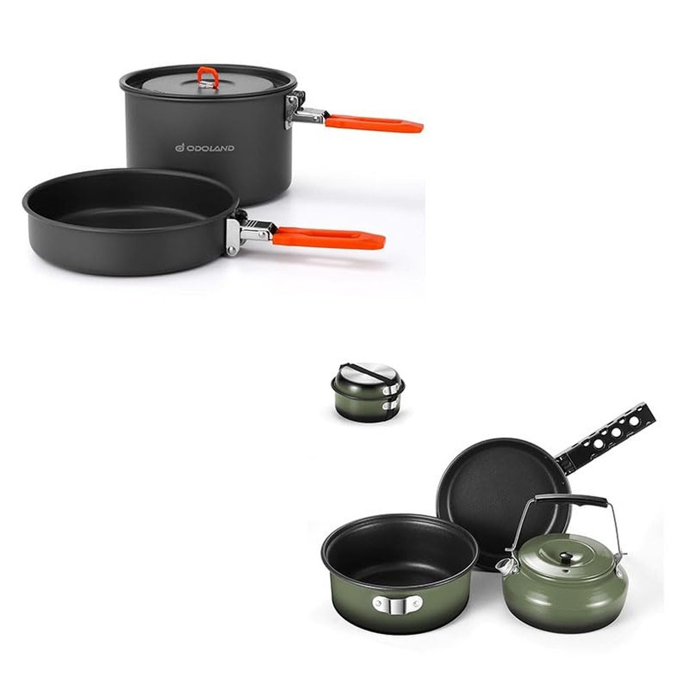 Odoland Bundle - 2 Items Camping Cookware Mess Kit and 5pcs Camping Cookware