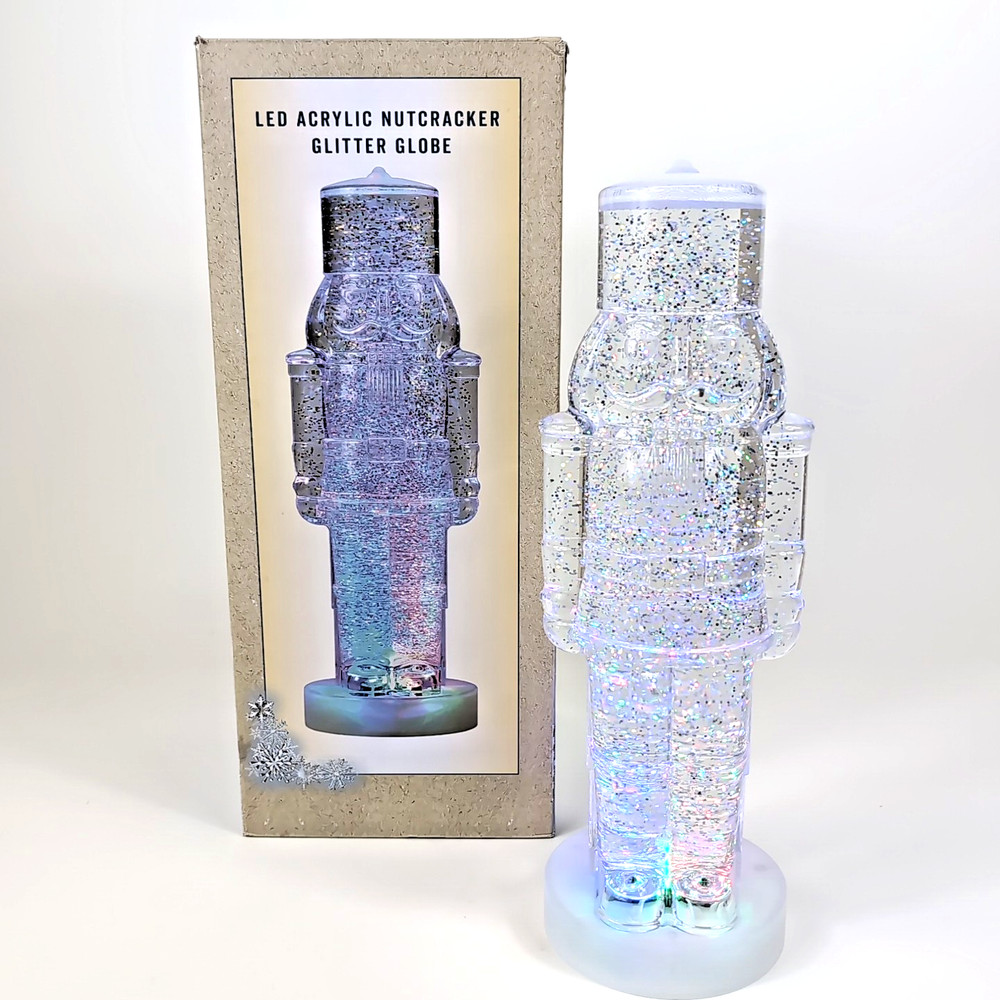 Large 12" Nutcracker LED Acrylic Glitter Motion Globe Light Table Mantel Holiday