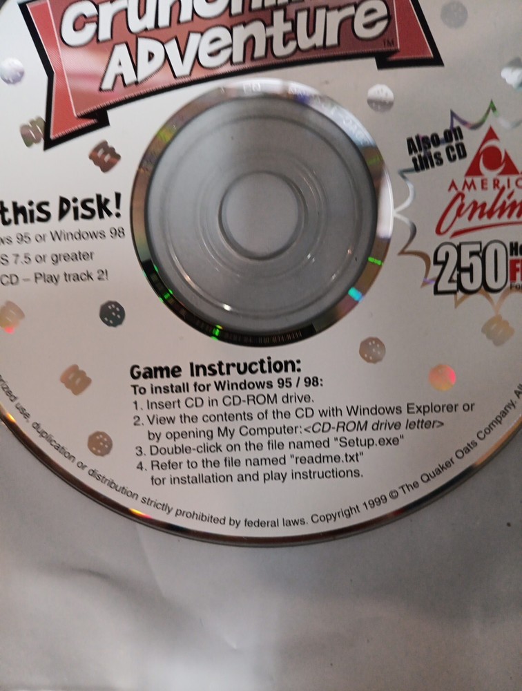 Cap’n Crunch’s Crunchling Adventure Software Windows 95 98 PC CD ONLY