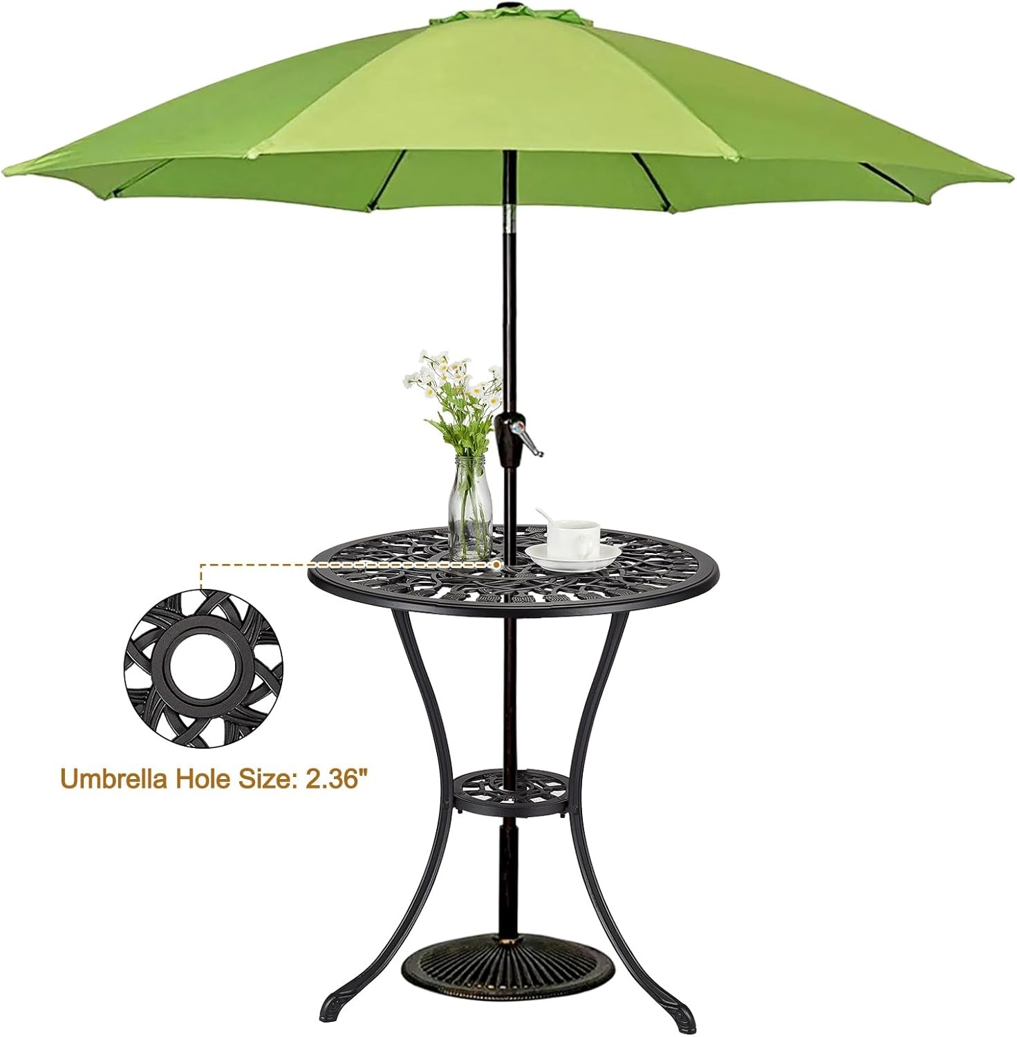 Round Patio Dining Table Cast Aluminum Outdoor Bistro Table With Umbrella Hole
