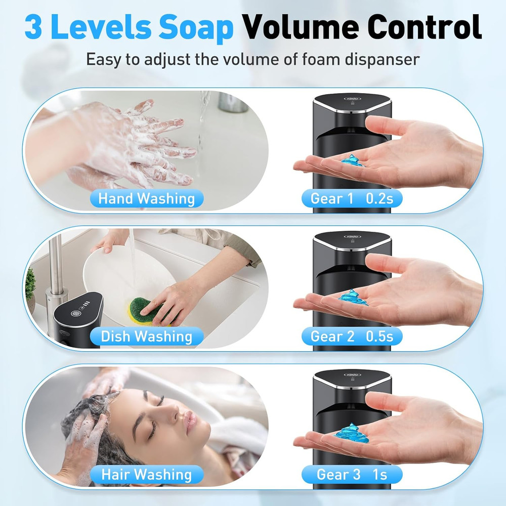 Automatic Soap Dispenser,Touchless Hand Wall Mount Rechargeable 3 Gear Adjustabl