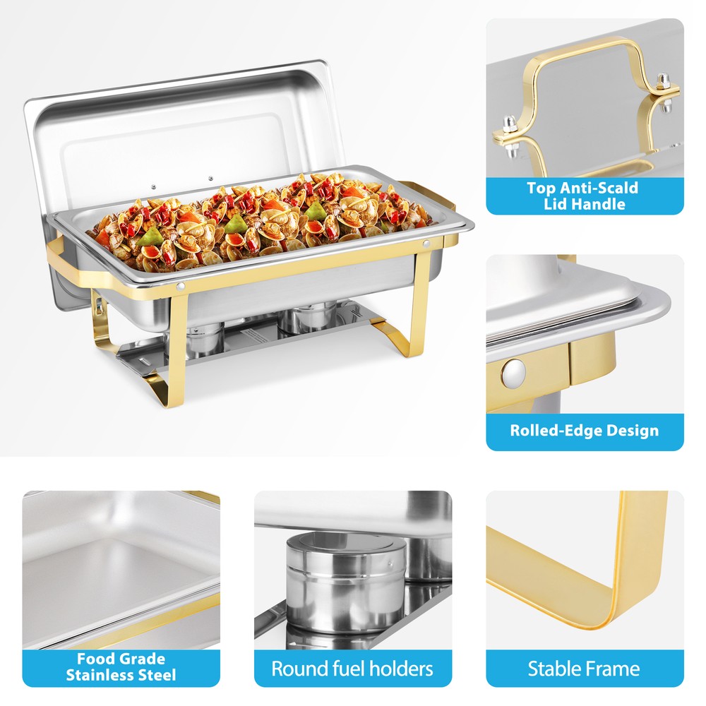 8 Pack Chafing Dishes Buffet Set 8 Qt Rectangular Chafer and Buffet Warmer Set