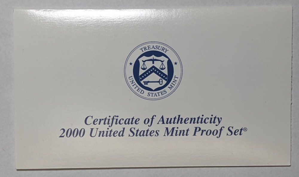 2000 S Proof Set With Original Box and COA