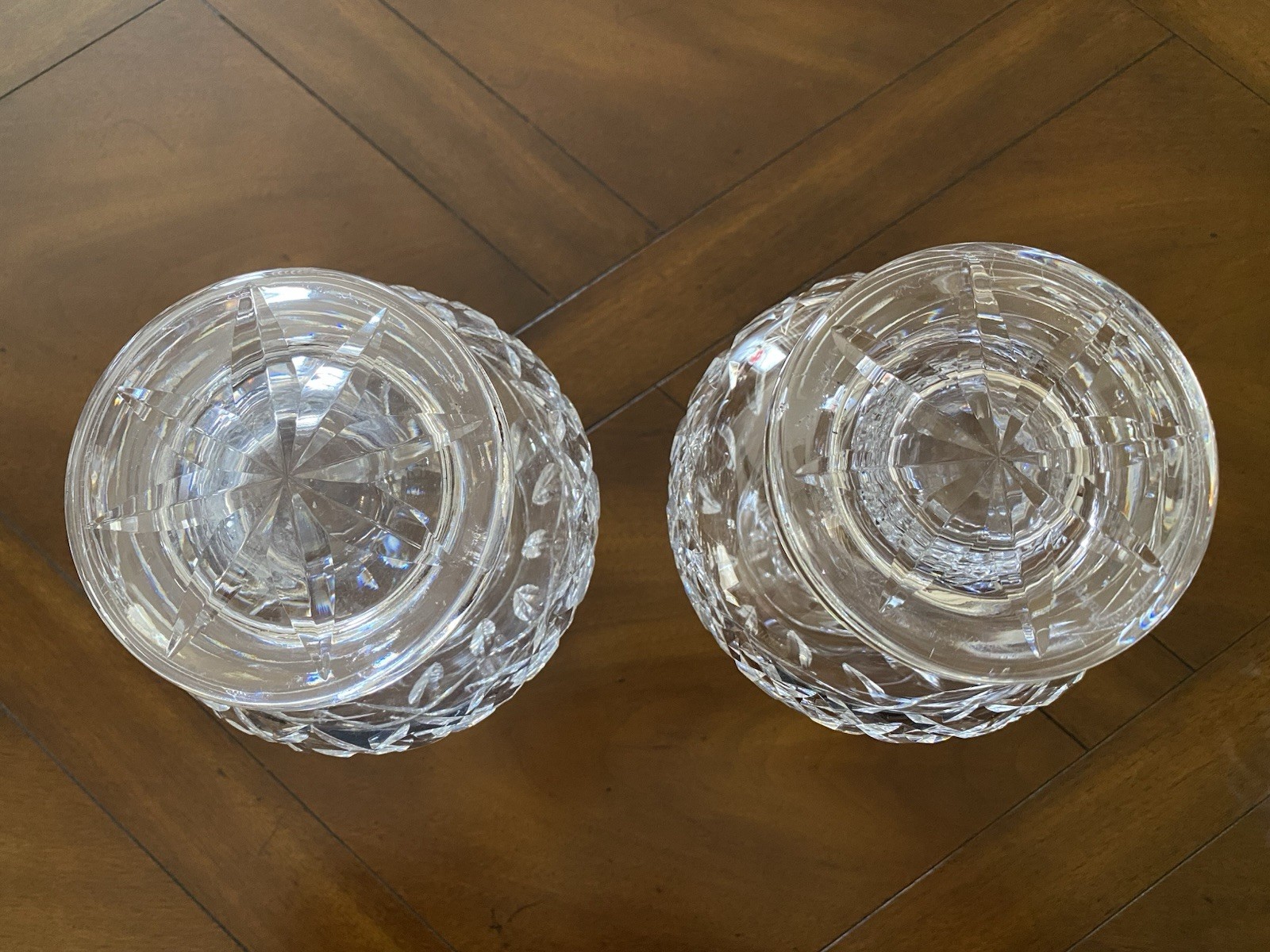 Set Of 2 Waterford Lismore 12" Crystal Liquor Brandy Decanters W/Stoppers Signed