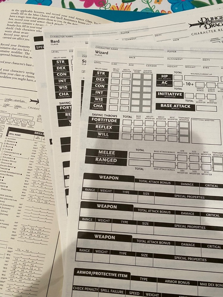 WOTC D&D 3.0 Character Sheets Complete