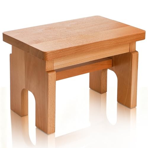 Wood Step Stool, 7.5 Inch Solid Bedside Foot Stool with Non-Slip Mat, Small