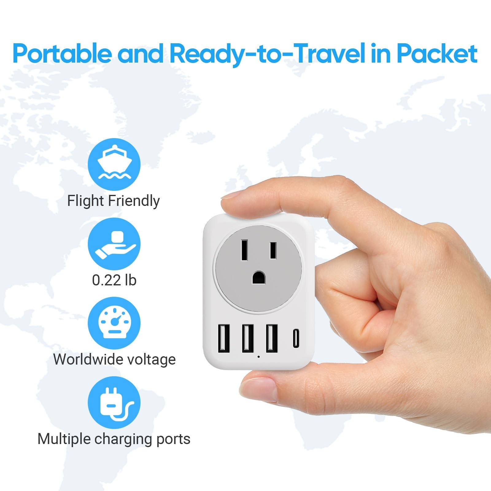 European Travel Plug Adapter, RATEA International Power white gray