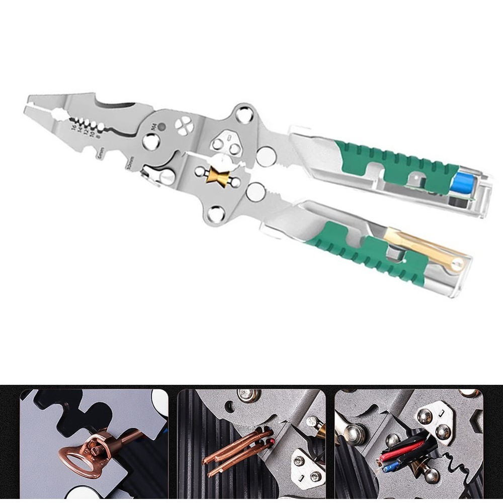 Compact Foldable Wire Stripper Pliers with Crimping Cutting and Voltage Testing