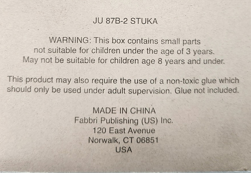 FABBRI PUBLISHING 1:100 JU87B-2 STUKA WW2 DIECAST AIRCRAFT PLANE W/STAND Z4