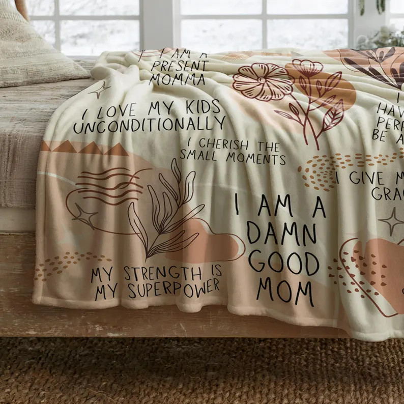 Boho Mom Affirmation Sherpa Blanket Positive Vibes