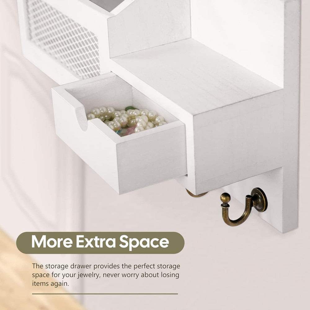 Key Mail Holder Wall Organizer With Hooks Drawer Rustic Entryway Storage White