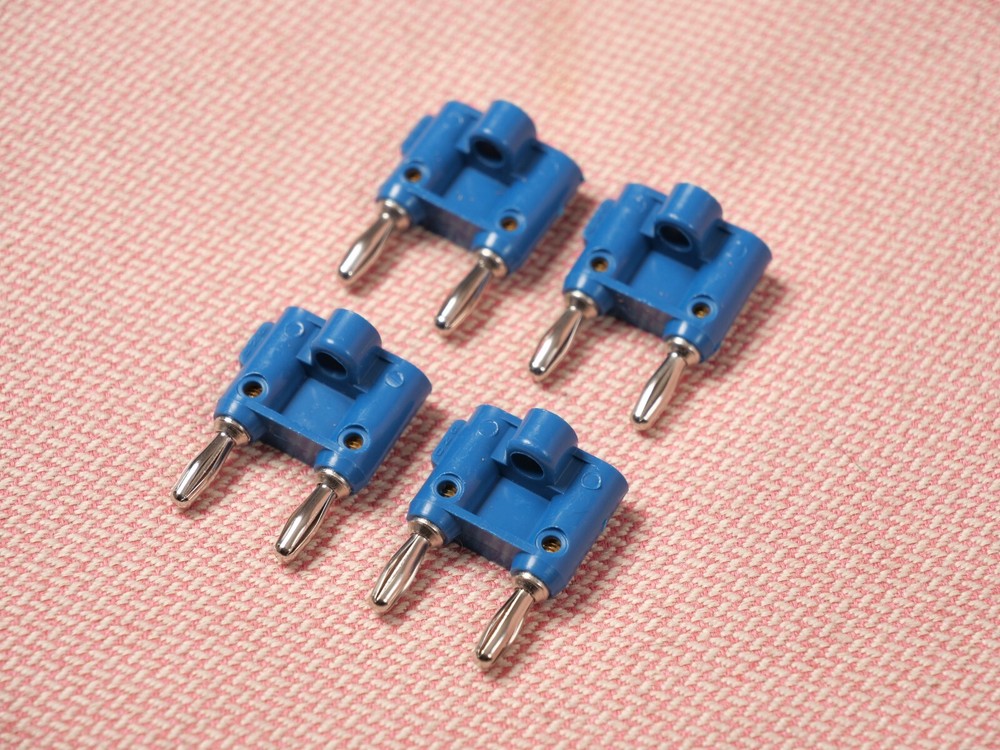 Four Pomona MDP Stackable Double Banana Plug with Cable Guide 4 Pack Blue