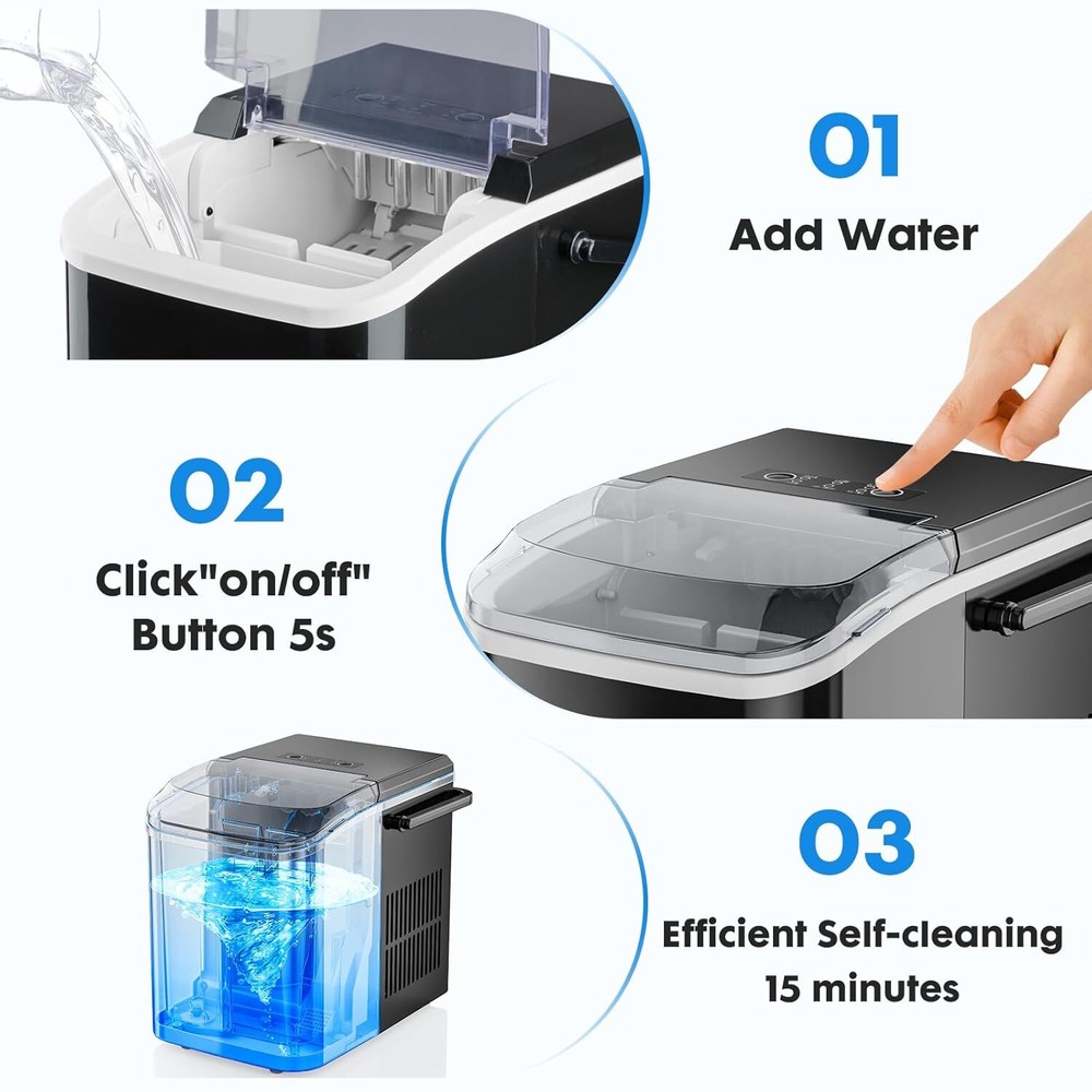 Ice Makers Countertop with Self-cleaning Portable Ice Machine 9 Cubes 6 Mins