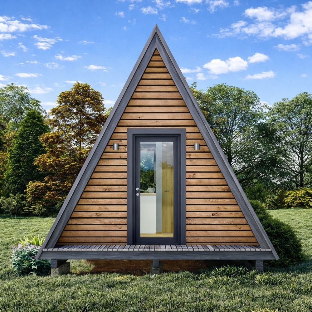 A-Frame Cabin Plans –14x16 Compact Triangle House Design