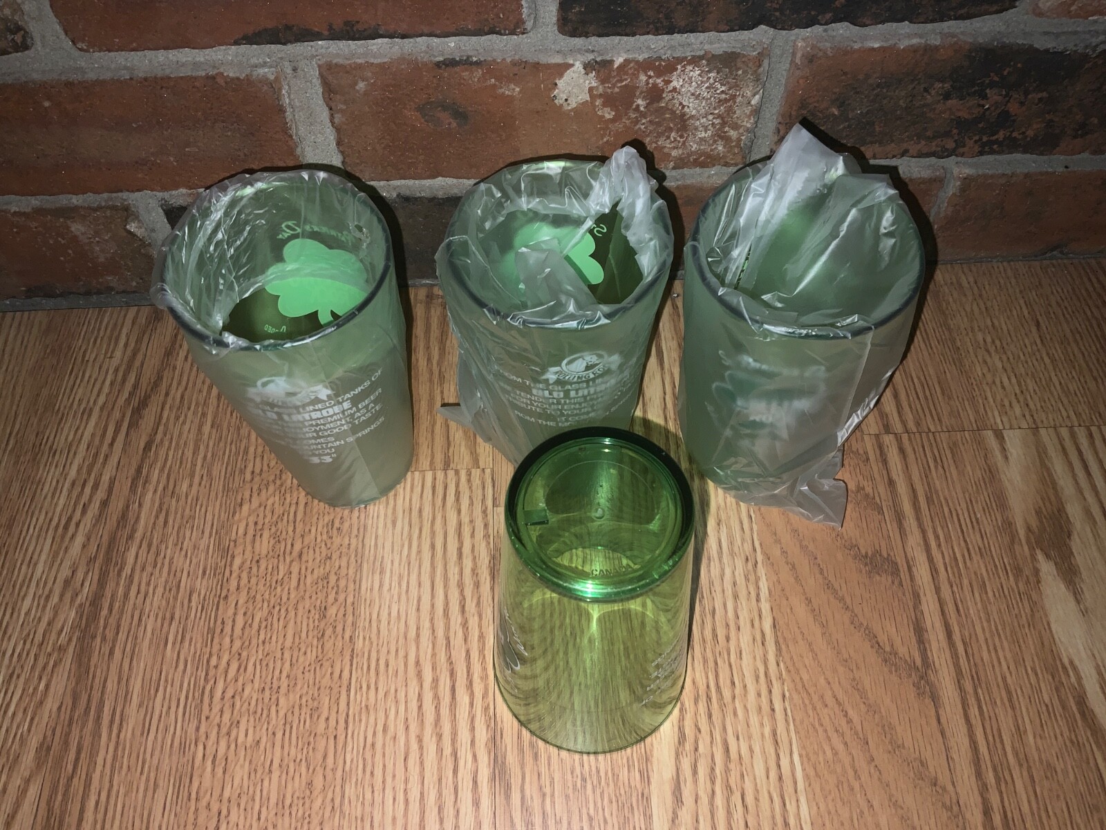 NEW Rolling Rock St. Patrick’s Day Pint Cup green Latrobe Shamrock logo set of 4