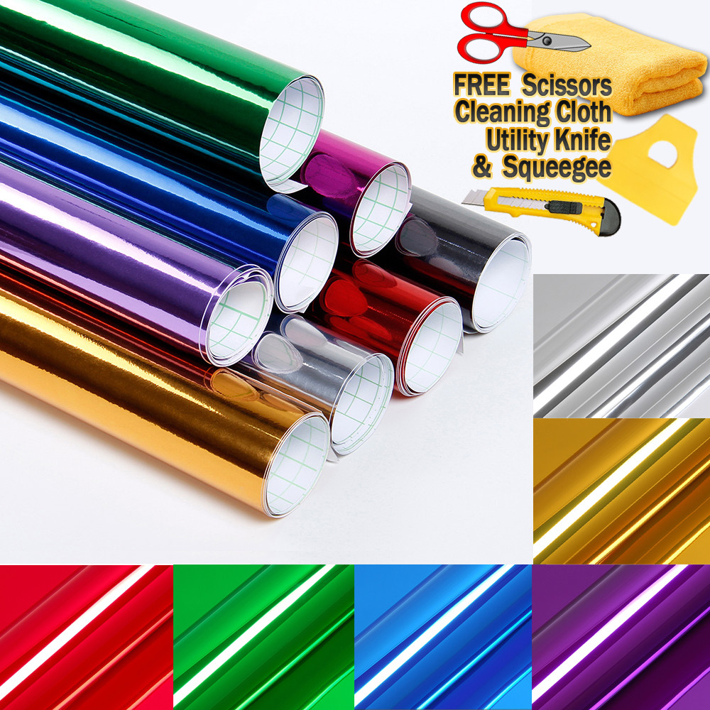 Chrome Mirror Vinyl Film Wrap Sticker Decal Stretchable Reflective Super Gloss