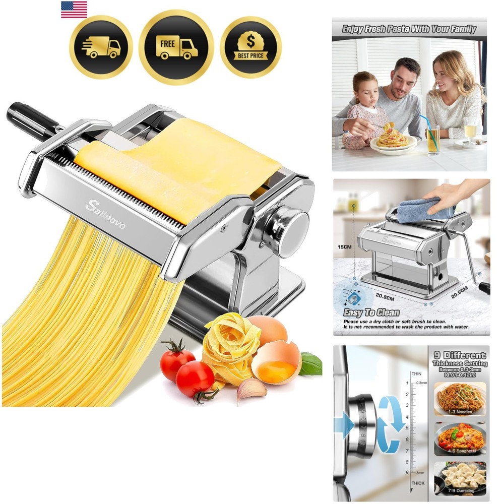 Pasta Maker Machine, 180 Roller Pasta Maker, 9 Adjustable Thickness Settings ...