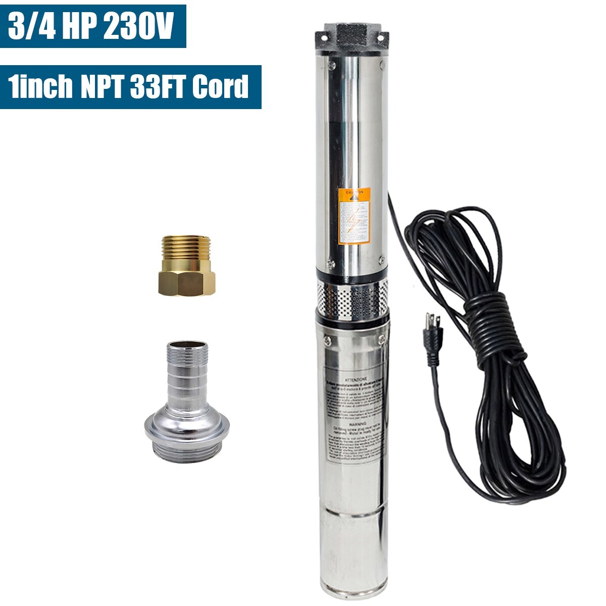 3/4 HP 3" OD Deep Well Submersible Pump 13 GPM, 247 ft MAX,60Hz, 1 in NPT 220V