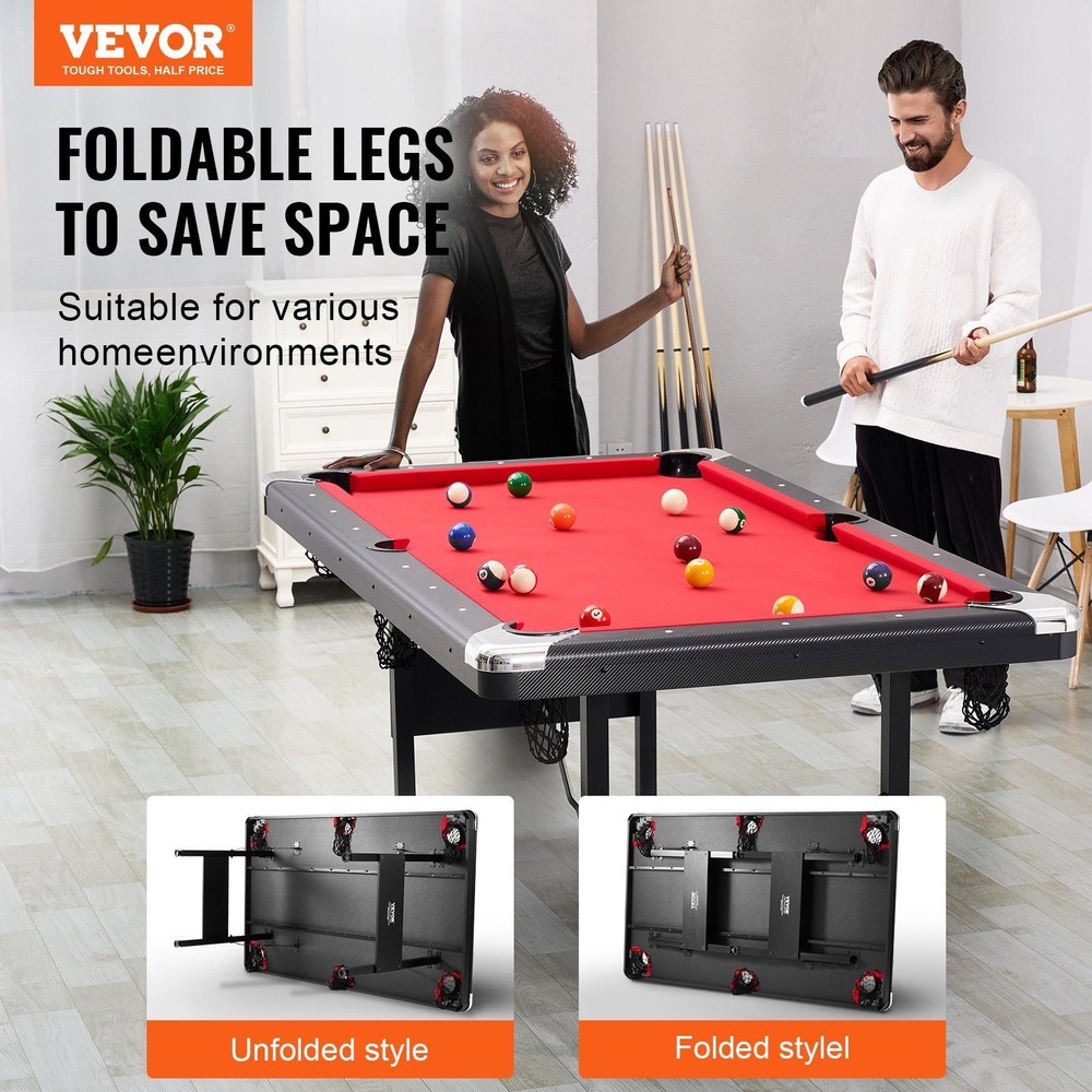 6.3ft Casual Pool Table Foldable Base Fun for Adults Kids