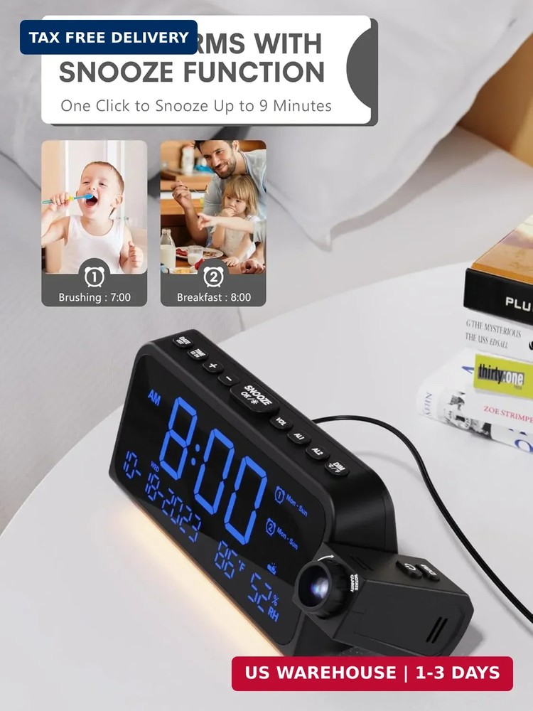 Mesqool Projection Alarm Clock for Bedroom Ceiling, Digital Clock Projector with