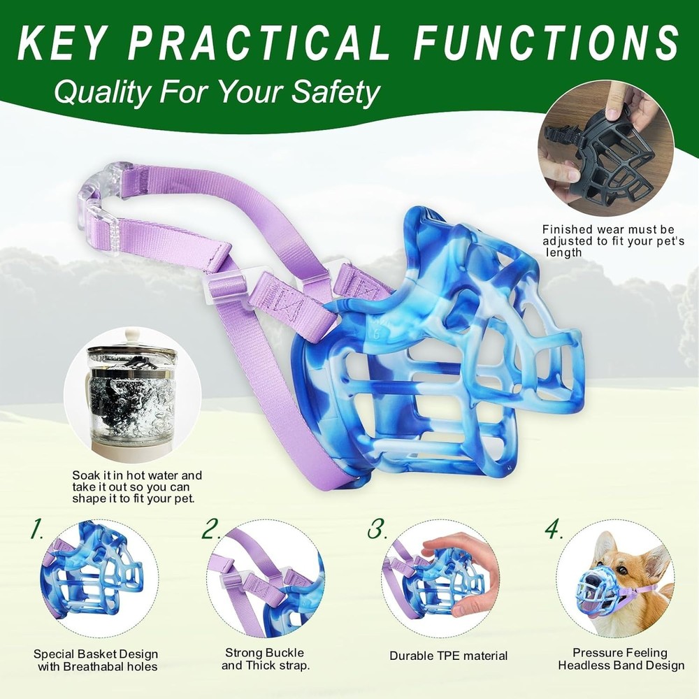 Dog Basket Muzzle Allows Panting Drinking, Sturdy Lightweight Blue Size 3