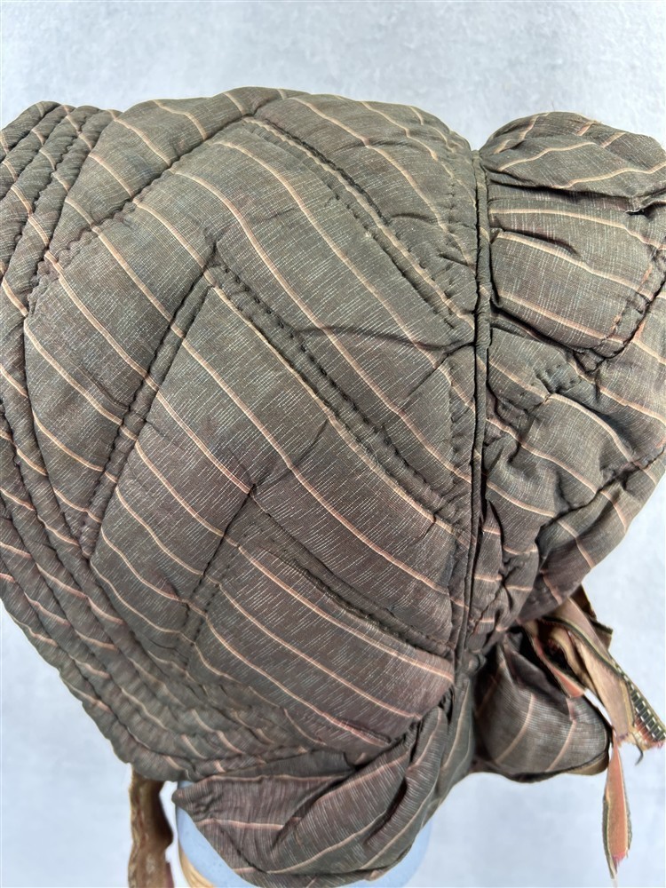 antique hat winter bonnet hand made quilted silk /homespun early 19thc best