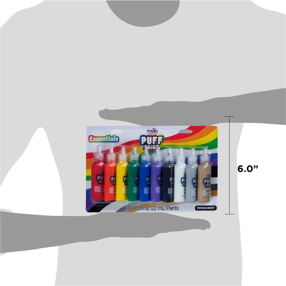 Puff Paint Essential Rainbow Colors 10-pack, Multi-Surface, Premium Quality,