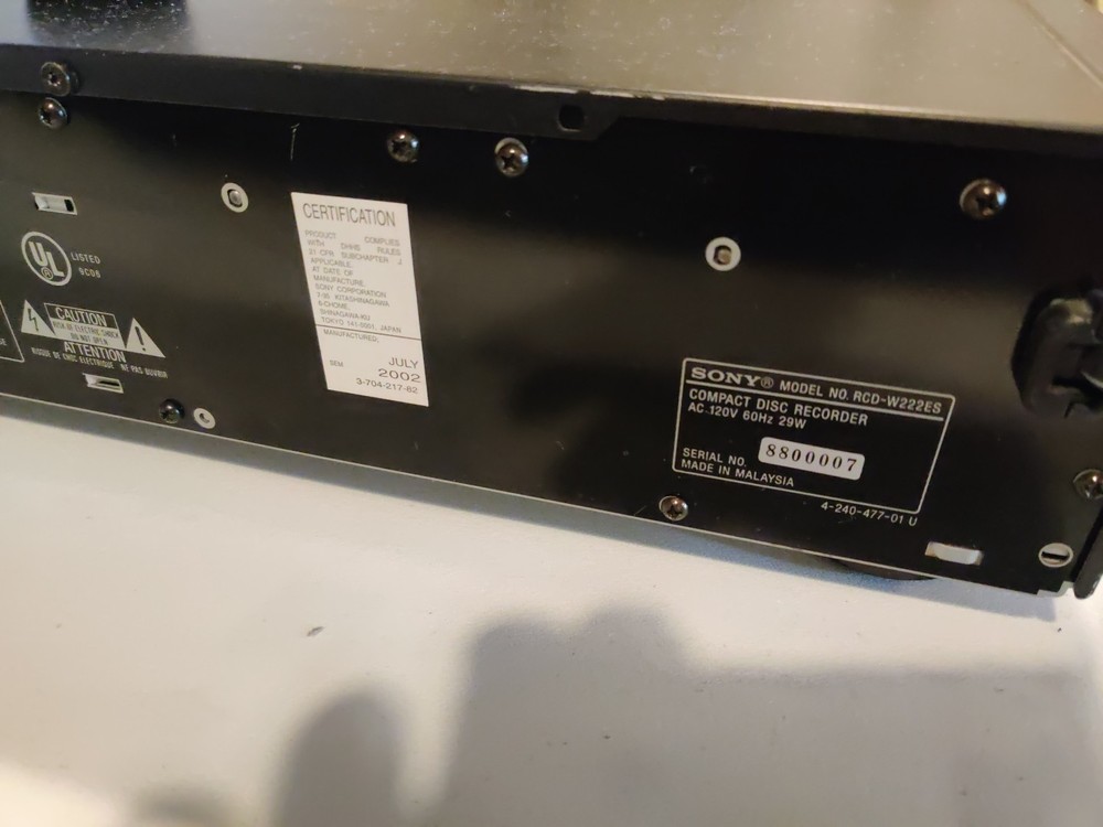 Sony RCD-W222ES CD Changer/Recorder Includes Remote Read