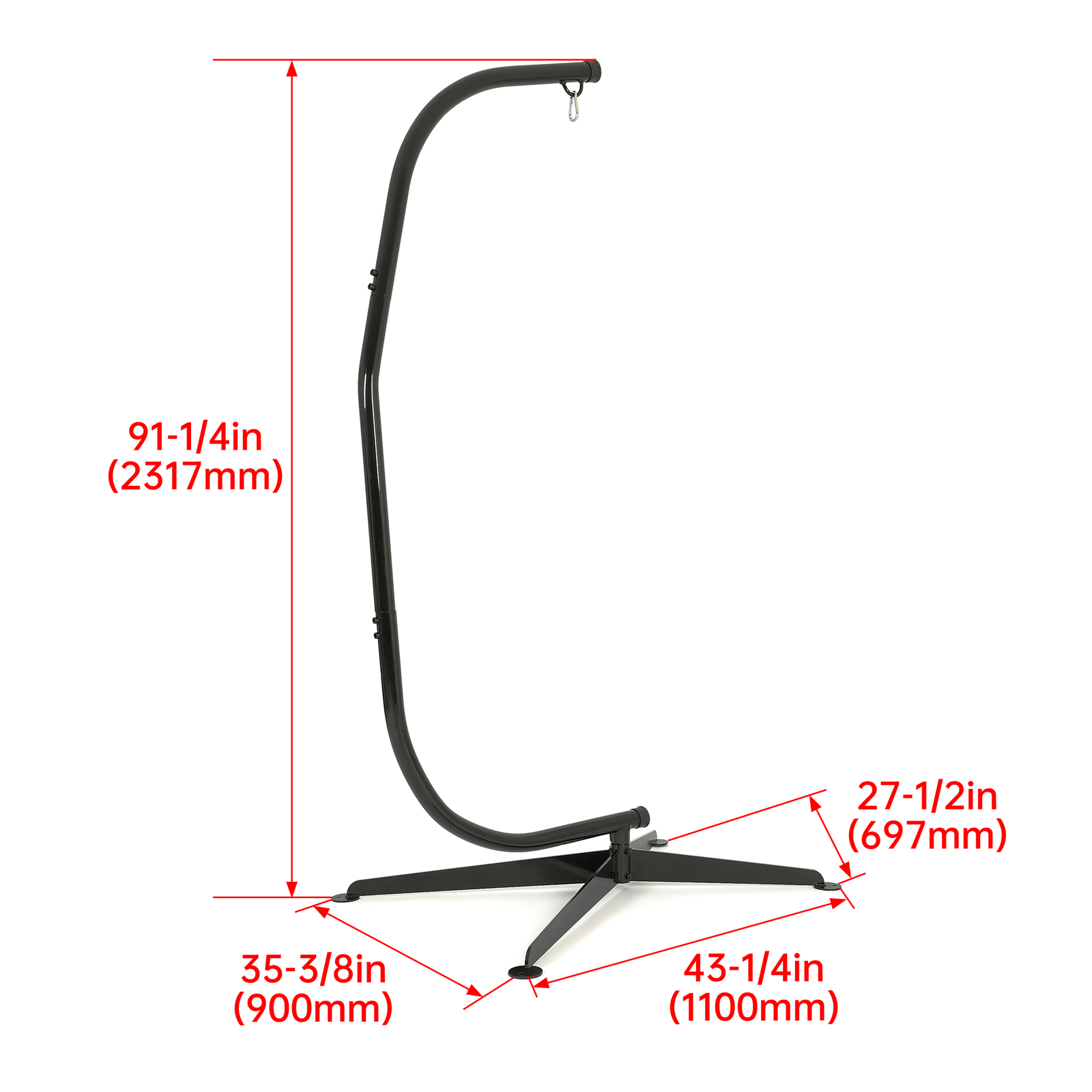 Hanging Hammock C-Stand for Chair Porch Swing Weather Resistant 360 Degree Steel