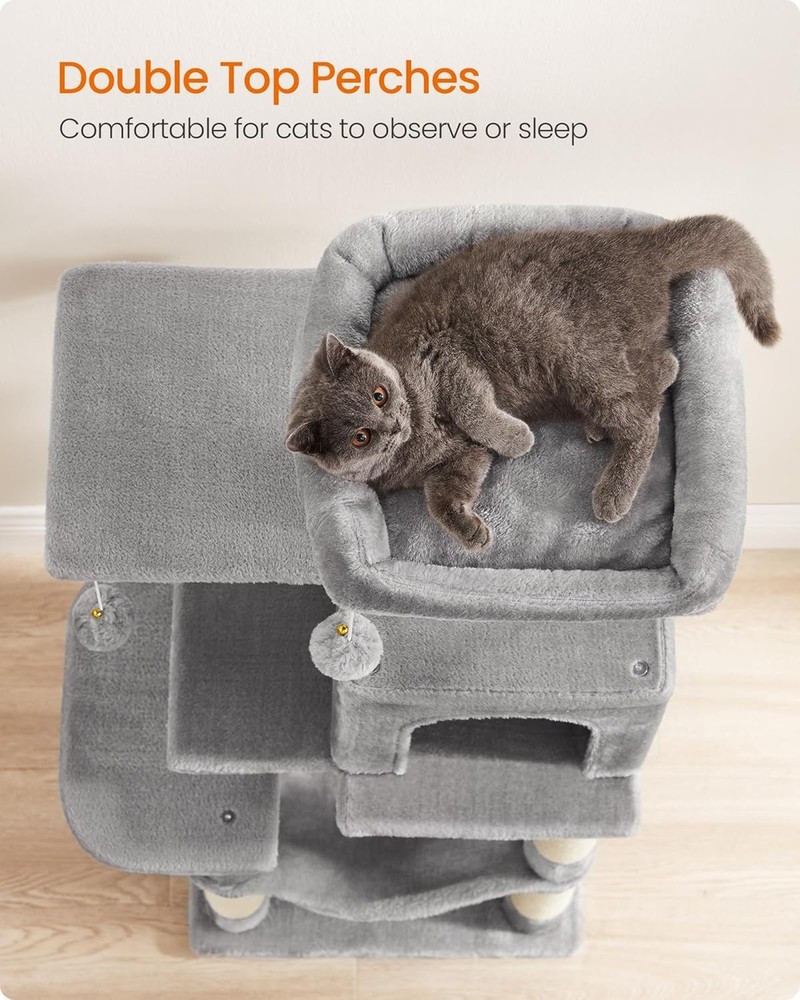 Feandrea 44.1" Cat Tree 🐱 Multi-Level Tower, Hammock, Cave, Scratching Posts