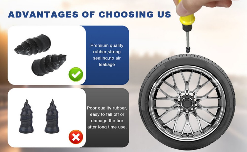 60PCS Tire Repair Screws Kit With Screwdriver 3 Sizes Rubber Plugs Flat Tires