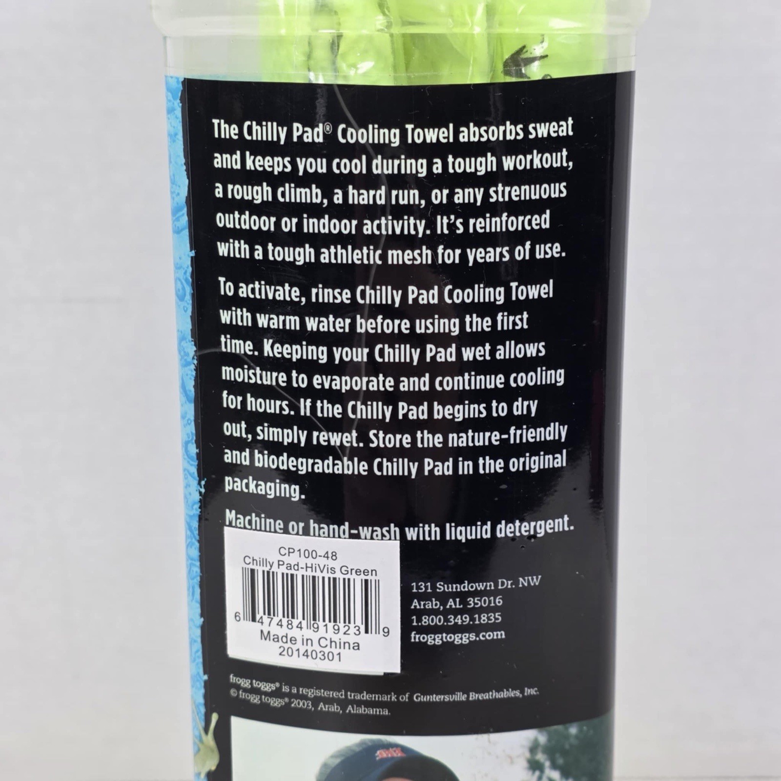 FROGG TOGGS The Original Cooling Chilly Pad Towel Neon Green 33"X 13" NEW SEALED