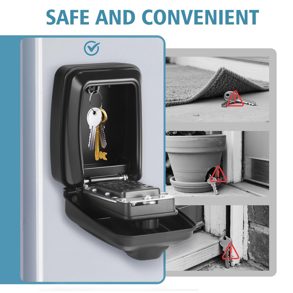 Key Lock Box With Code, Large Capacity 9 Digit Combination Lock Box Wall Moun...