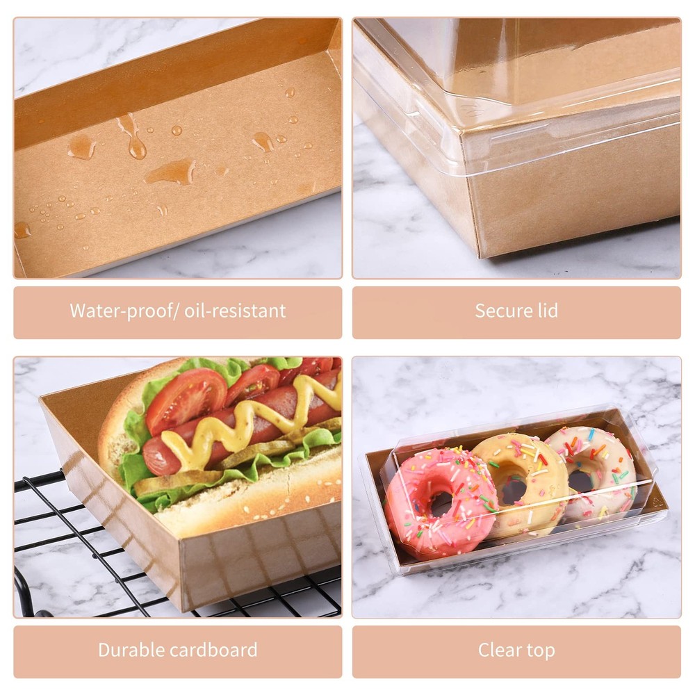 Charcuterie Boxes with Clear Lids, 100 Pack Kraft Bakery Boxes, Cookie Boxes,...
