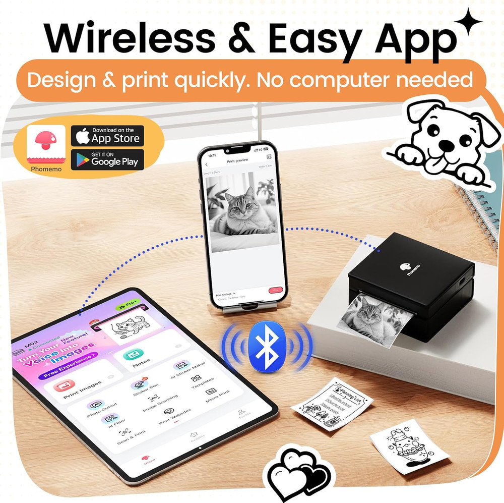 Mini Sticker Printer- Mini Printer Sticker Maker Machine M02, Print Pods Suitabl