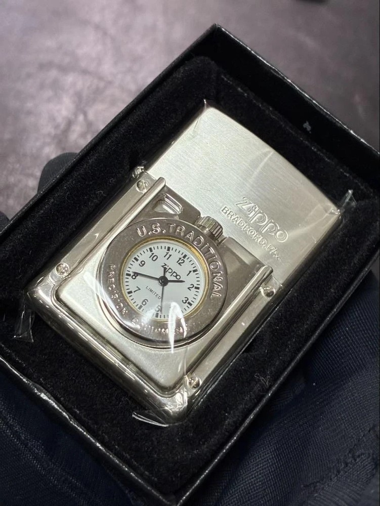 Zippo Timelight Dial White Silver One Sided Processing Lighter Regular Japan