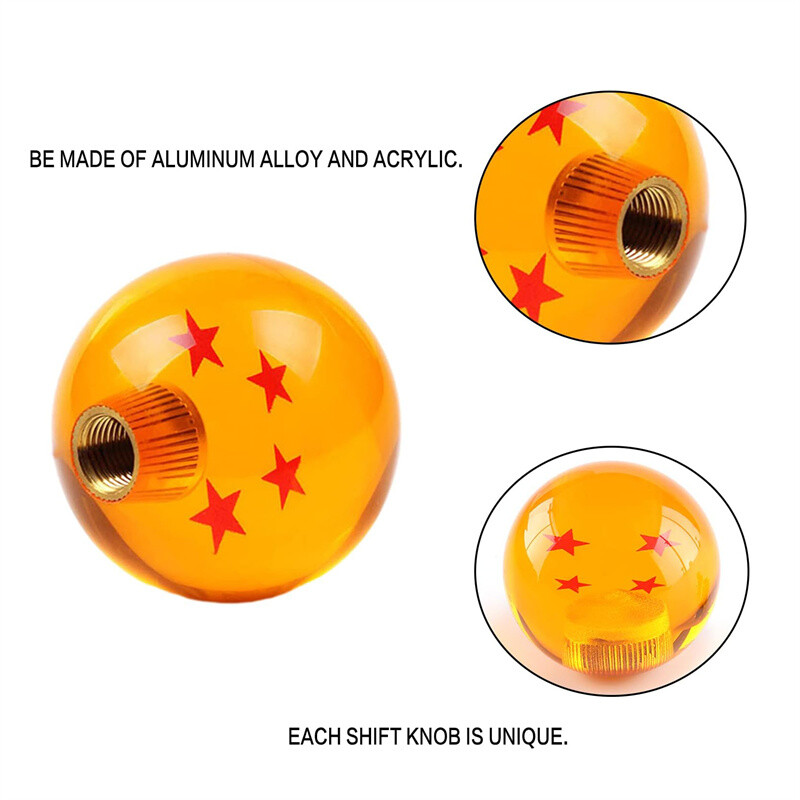 Round Dragon Ball 4 Star Shift Knob Manual Gear Shifter Head with 3 Adapters