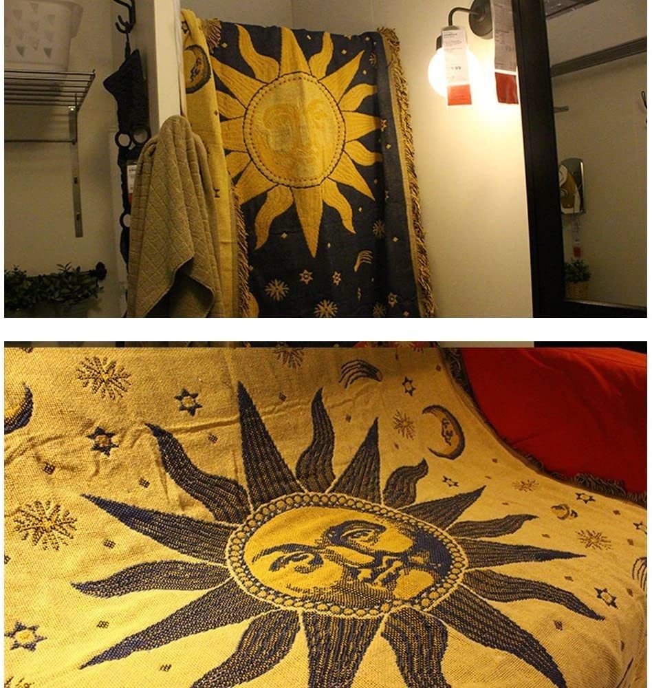Throw Blanket Sun Moon Stars Boho Throw Blankets Celestial Tapestry
