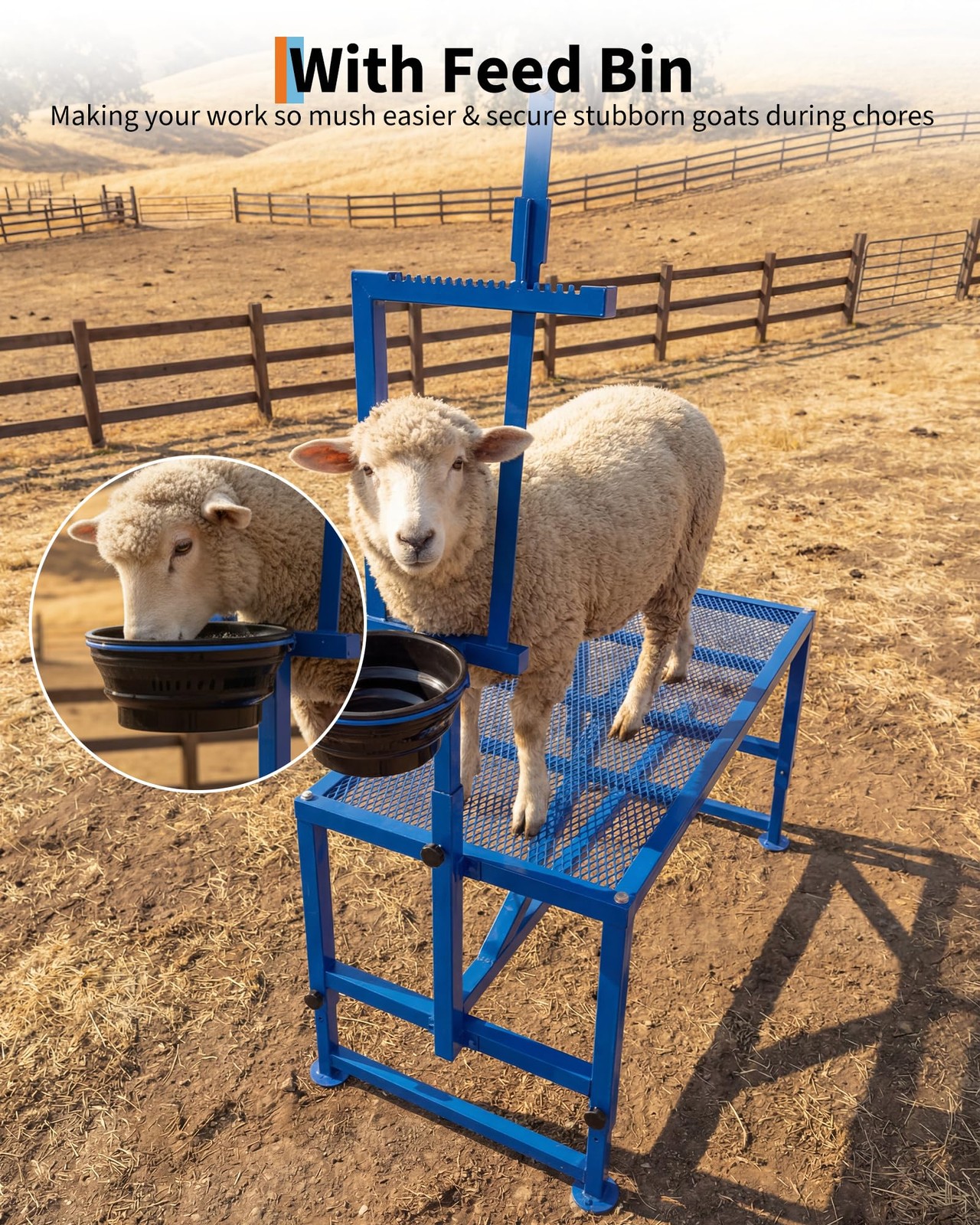 47" 600LBS Livestock Table Goat Stand w/Feed Bin for Grooming,Shearing,Milking