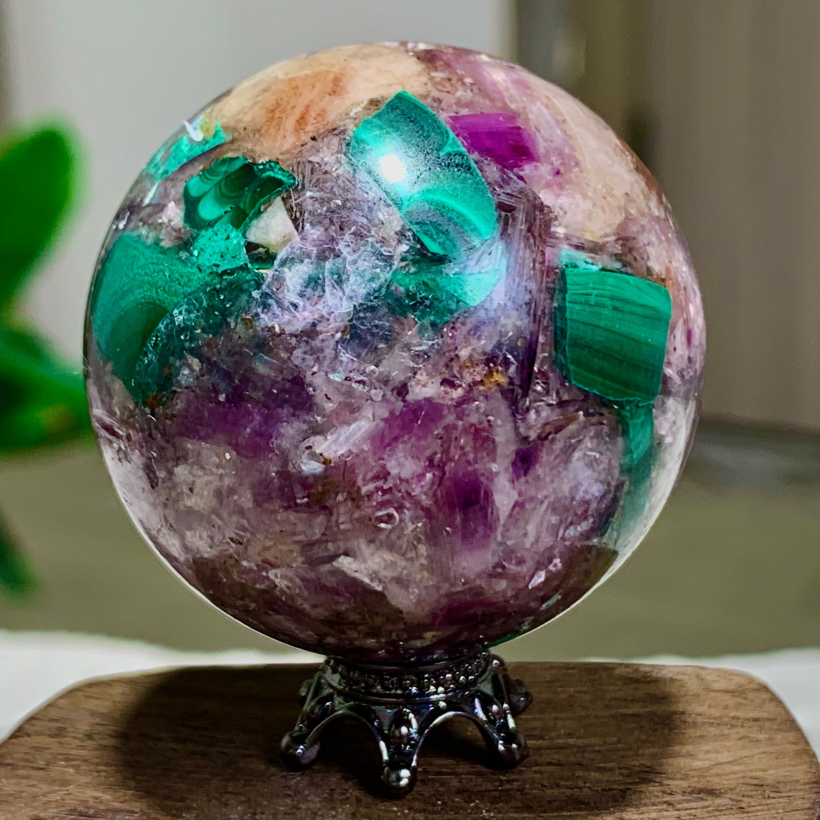 92G Newly discovered rare malachite purple mica symbiotic sphere restoration