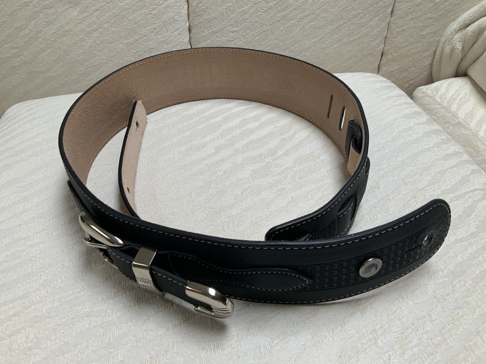D'Addario Black, Genuine Leather Adjustable Guitar Strap, Buckle