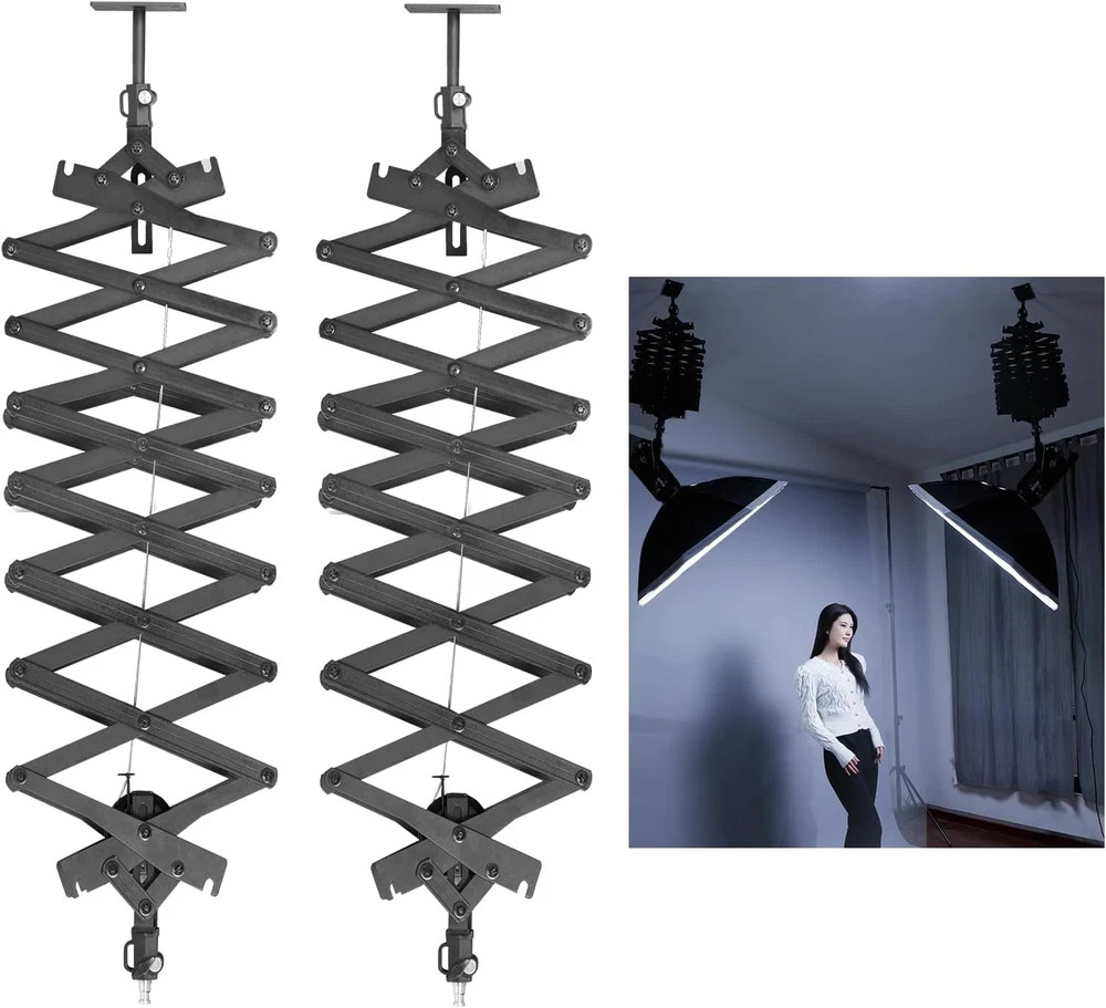 2-Pack 2M Drop Pantograph for Studio Ceiling Rail System Lighting Equipment