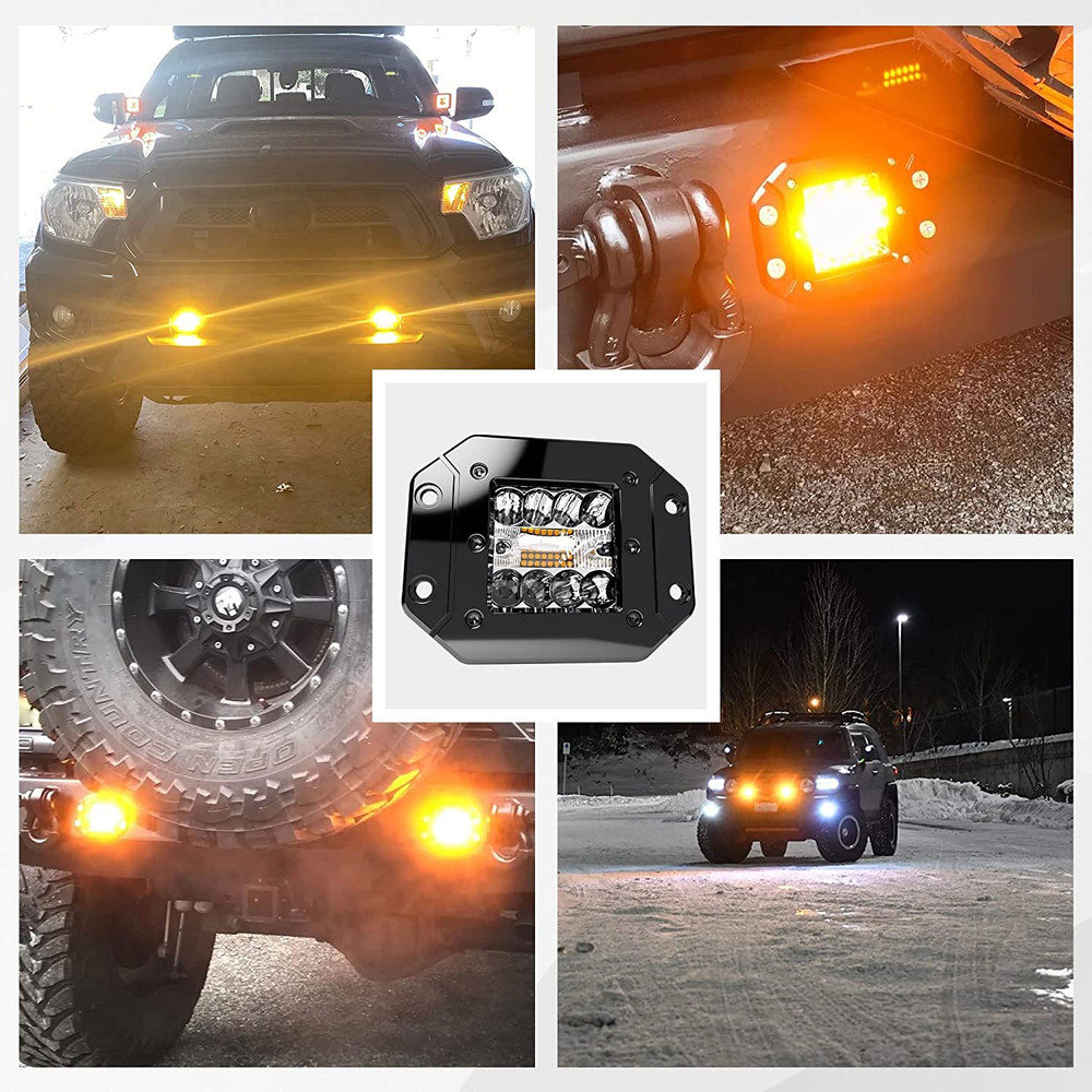 4x 5'' Inch LED Flush Mount 6 Modes Amber/White Flasing Strobe Pods Grill Mount
