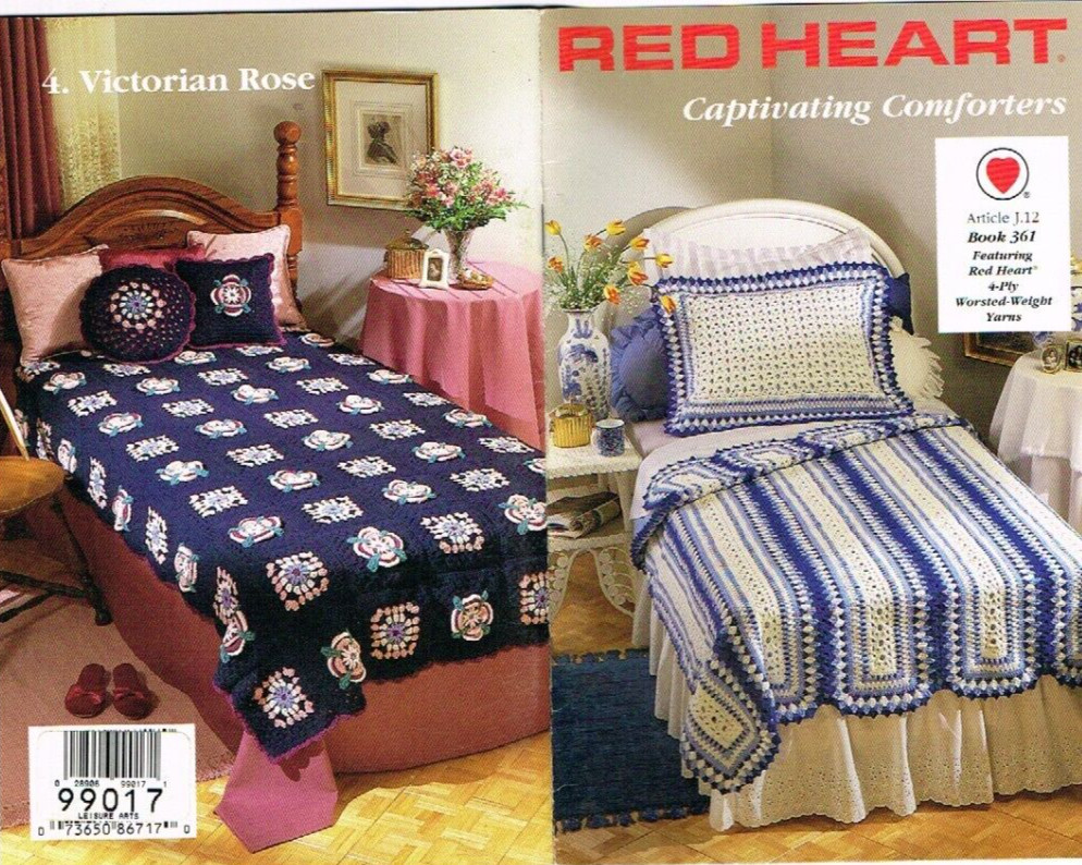 Captivating Comforters Afghan Pattern Booklet Red Heart 4 Patterns 1992 Vintage