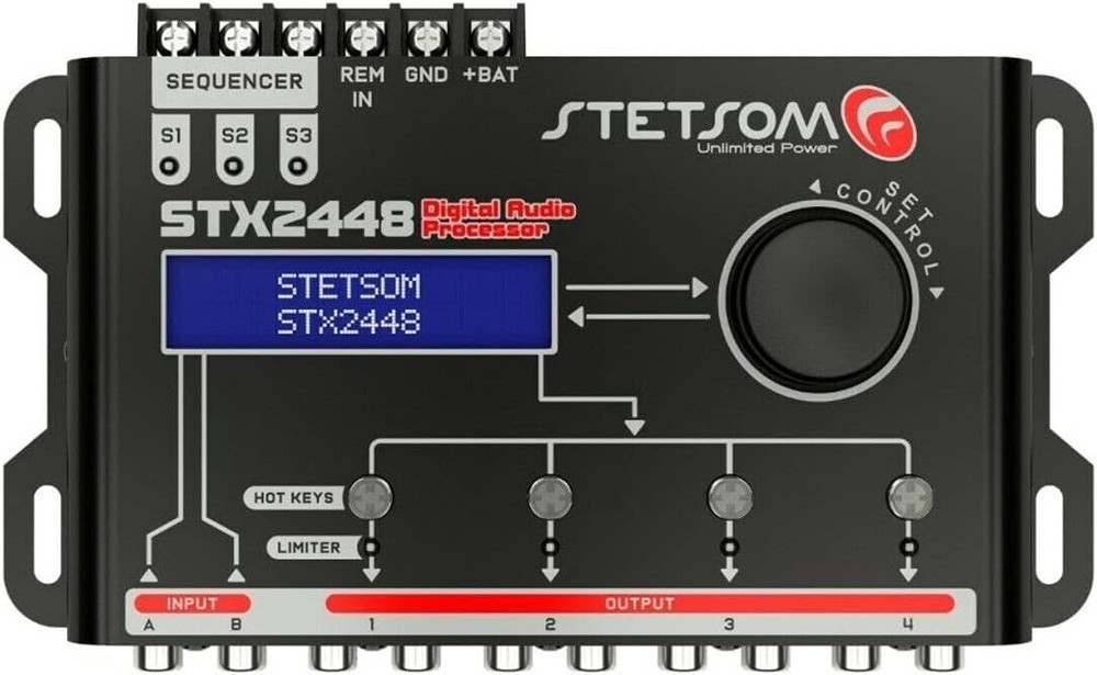 Stetsom STX2448 DSP Crossover Equalizer 4 Channel Digital Audio Processor LCD
